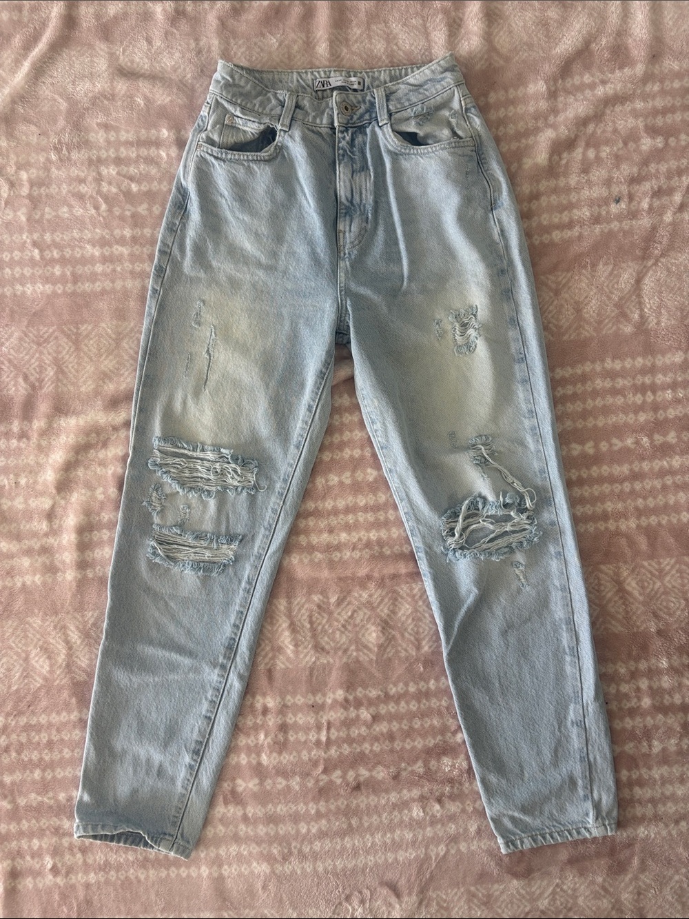 Zara Light Blue Distressed Relaxed Jeans